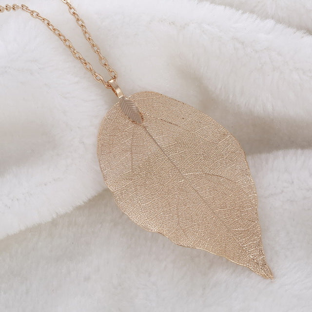LOVBEAFAS 2017 Fashion Maxi Necklace for Women - Real Natural Leaf Pendant Necklace