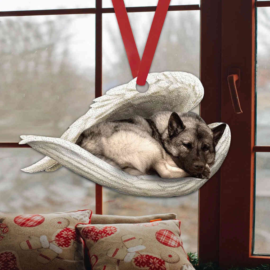 Norwegian Elkhound Sleeping Angel Wing - Memorial Dog Lover Rear View Mirror Car Accessories