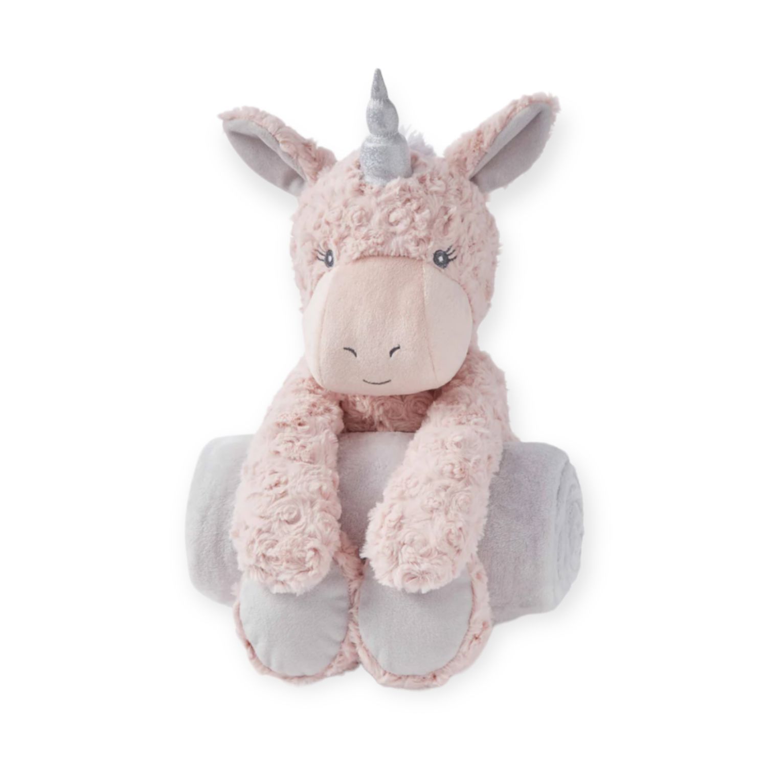 Elegant Baby Bedtime Huggie Blanket with Plush Toy - Pink Swirl Unicorn