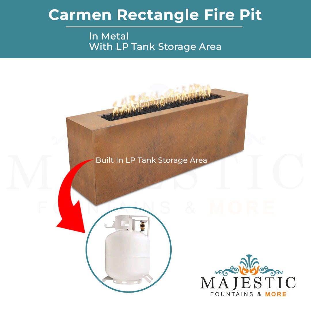 The Outdoor Plus Carmen Rectangle Metal Fire Pit with Free Cover