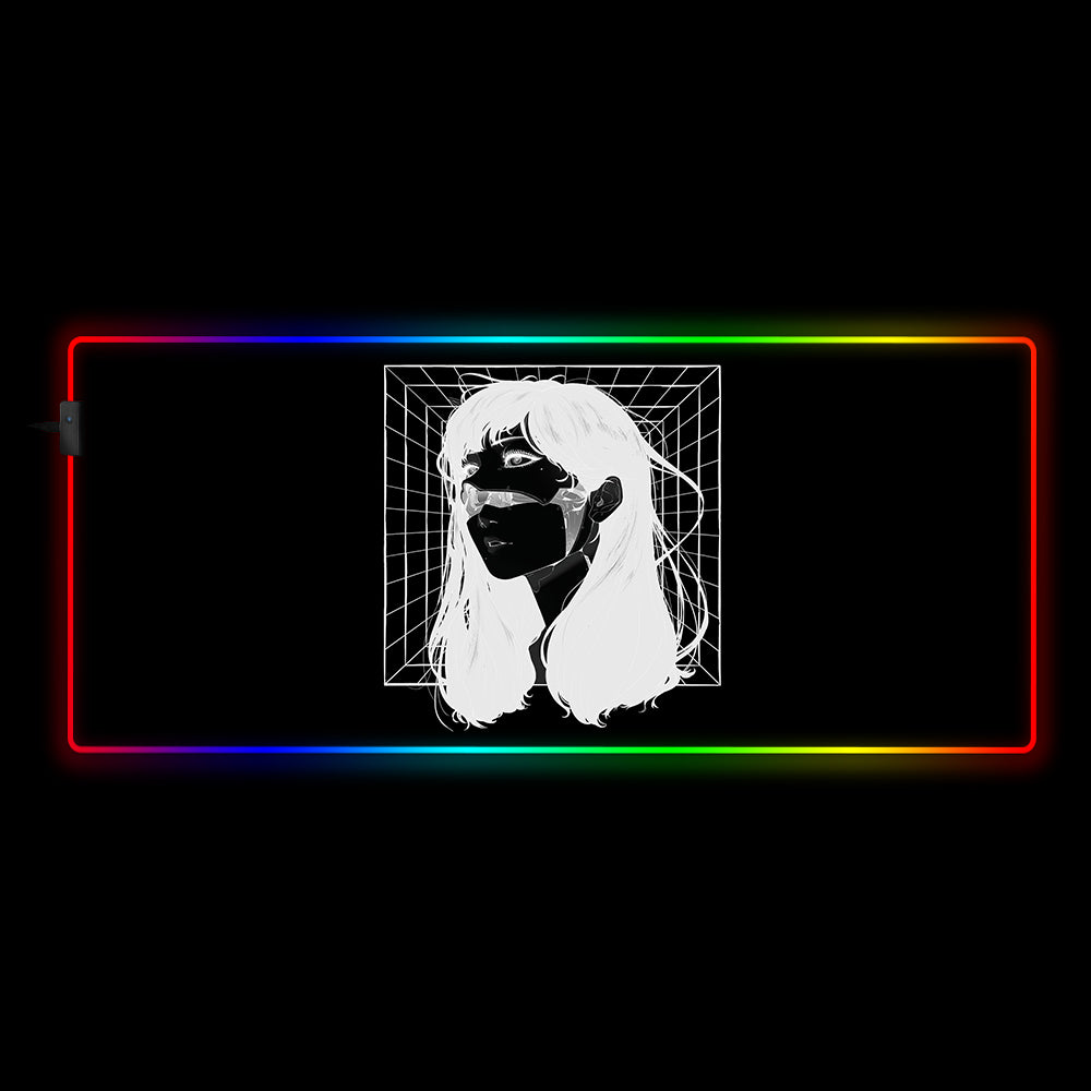 Face Cyberware Design RGB Gaming Mouse Pad - M-XXL Size with USB Powered LED Lighting