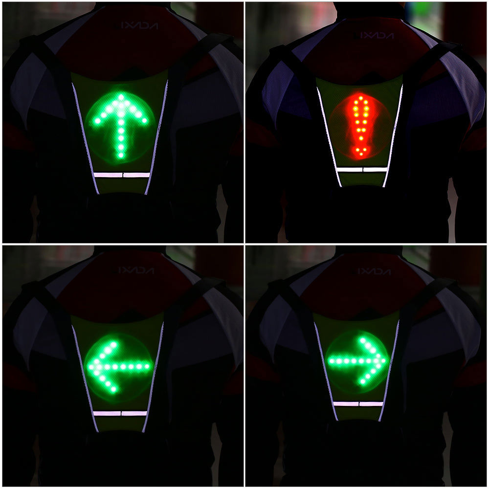 USB Rechargeable Reflective Vest Backpack with LED Turn Signal Light Remote Control for Cycling Safety