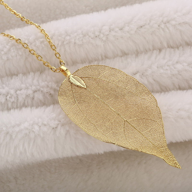 LOVBEAFAS 2017 Fashion Maxi Necklace for Women - Real Natural Leaf Pendant Necklace