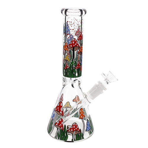 Vault Glass Glow in the Dark Mushroom Decal Beaker Waterpipe - 10 Inches