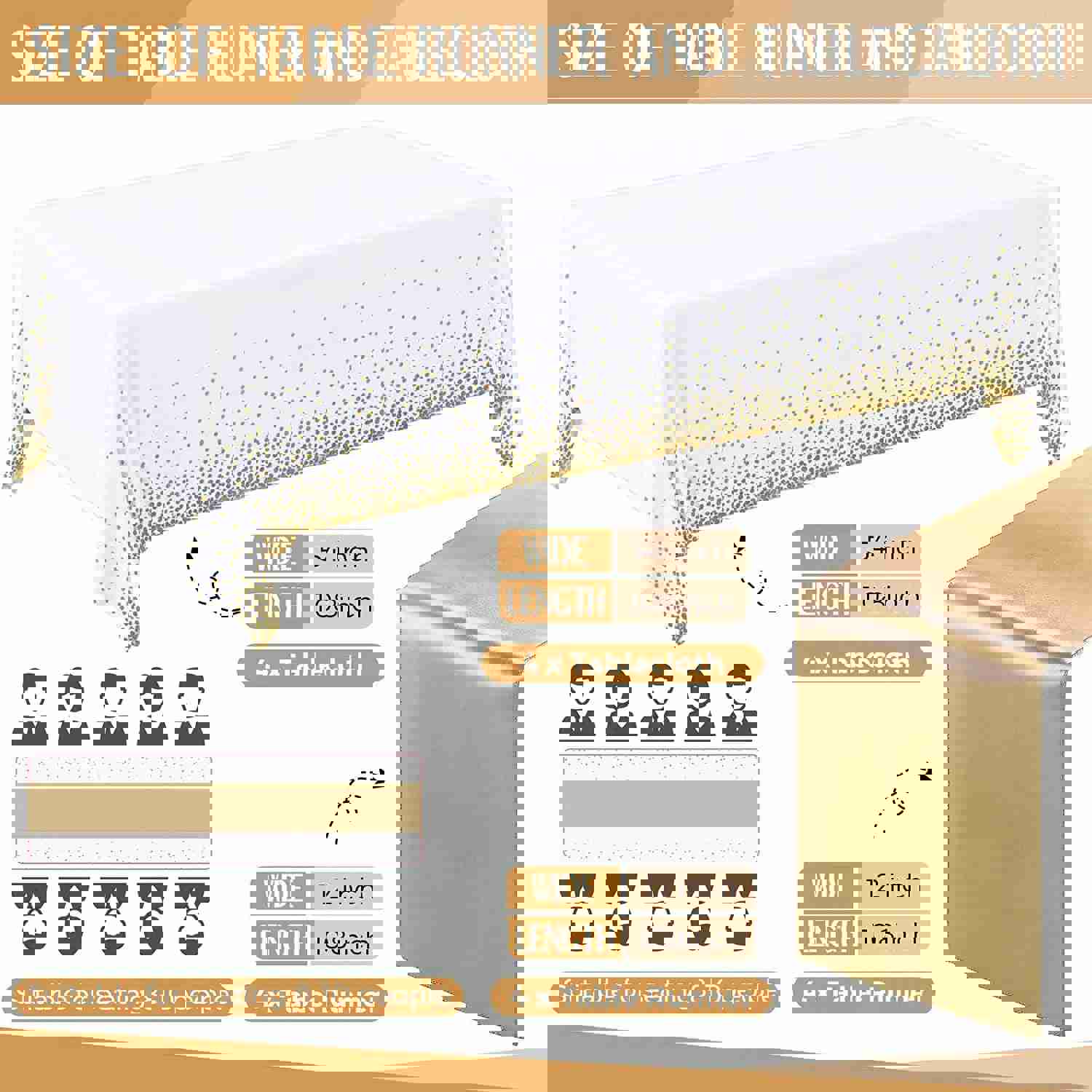 Disposable Plastic Tablecloth Rose Gold 6-Seat Table Cover 108 Inches Satin Table Runner for Wedding Party
