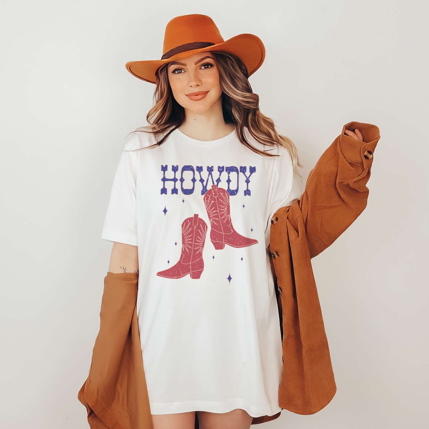 Fourth of July Howdy Western Cowgirl Boots T Shirt