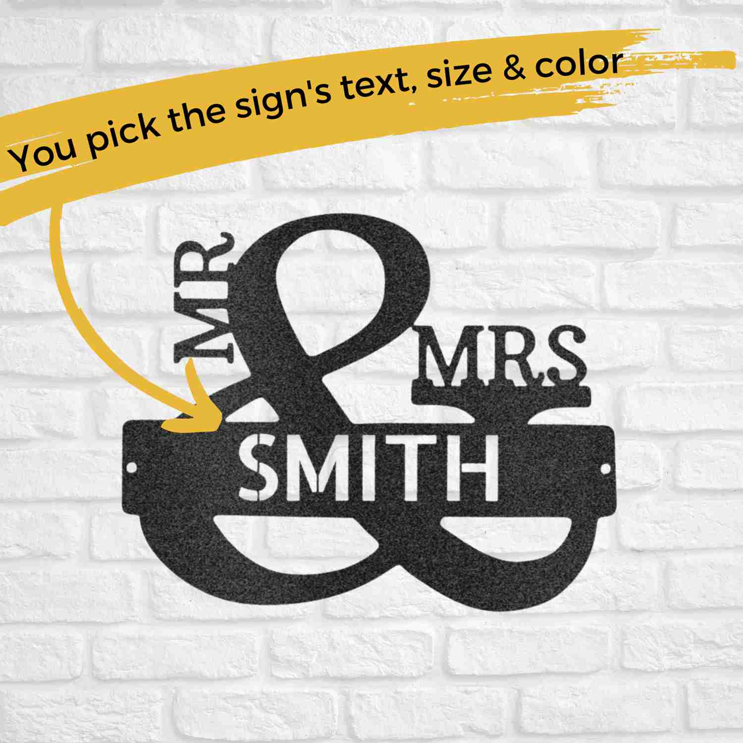 Personalized Mr. and Mrs. Monogram Metal Wall Decor - Wedding & Anniversary Gift