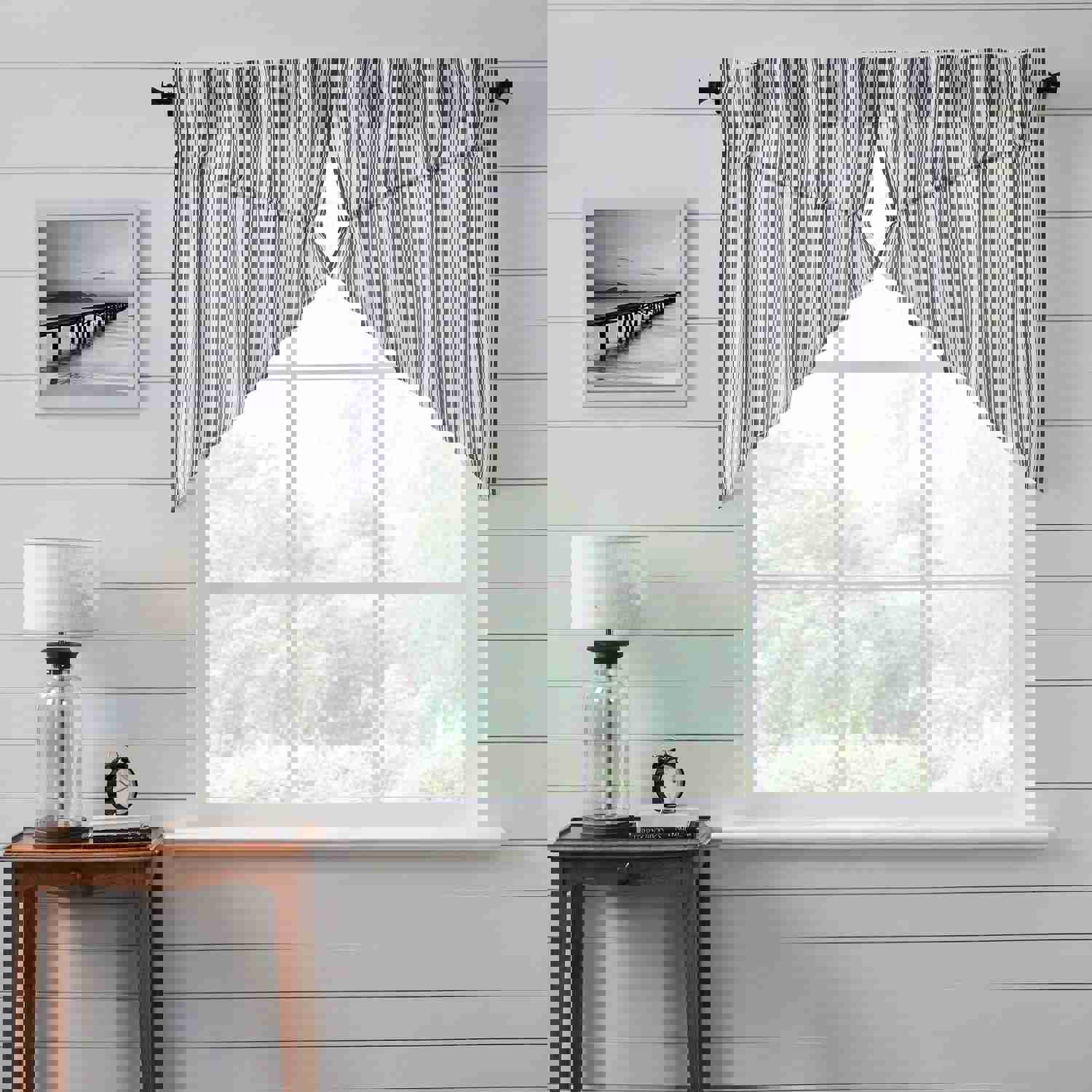 Sawyer Mill Black Ticking Stripe Prairie Swag Set of 2 36x36x18