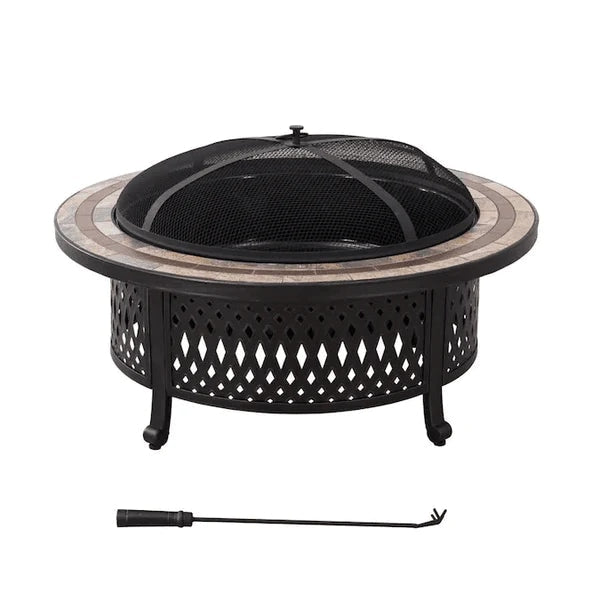 Sunjoy 40 in. Outdoor Fire Pit with Ceramic Tile Table Top and Fire Poker
