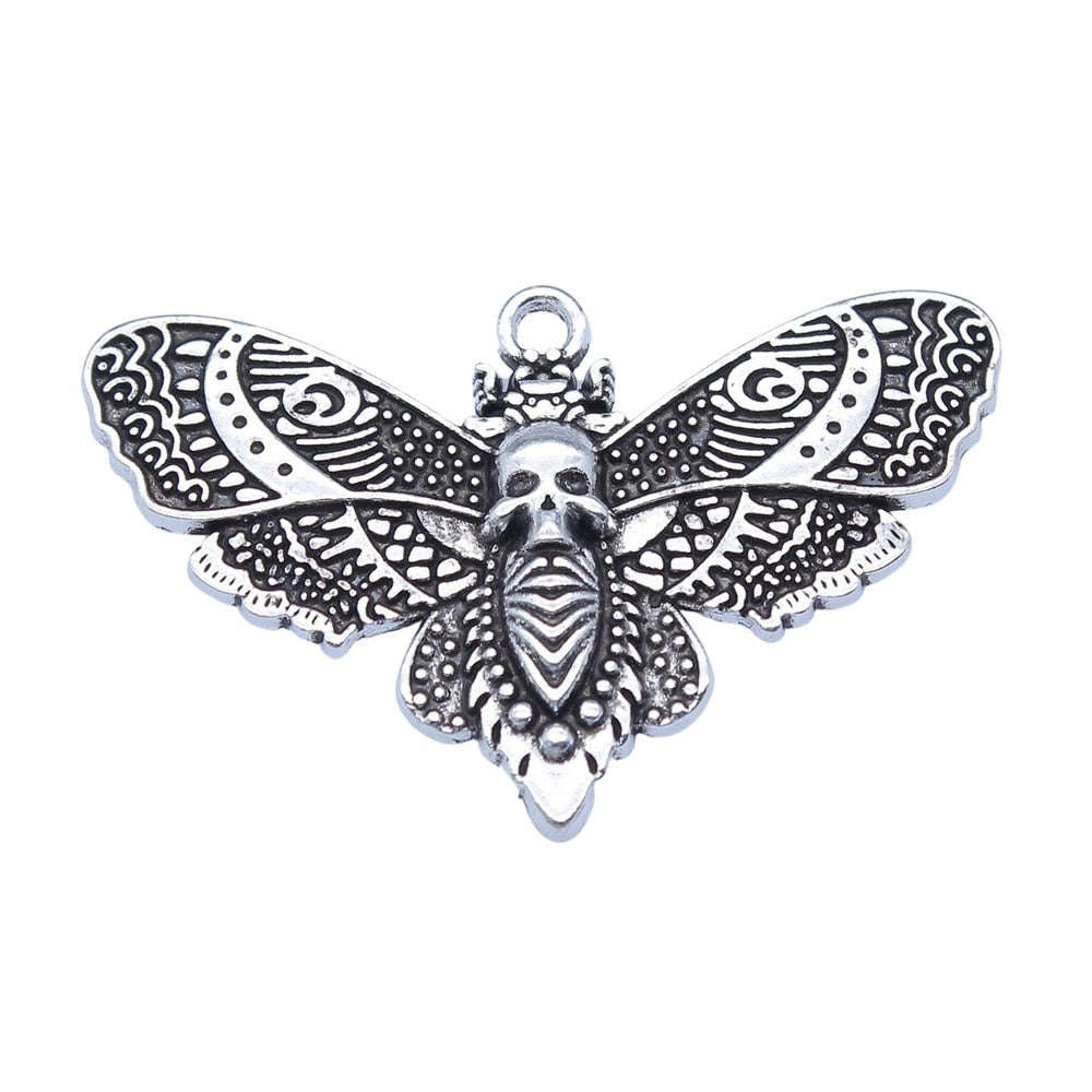 5pcs Antique Silver Skull Butterfly Charms for DIY Jewelry Making