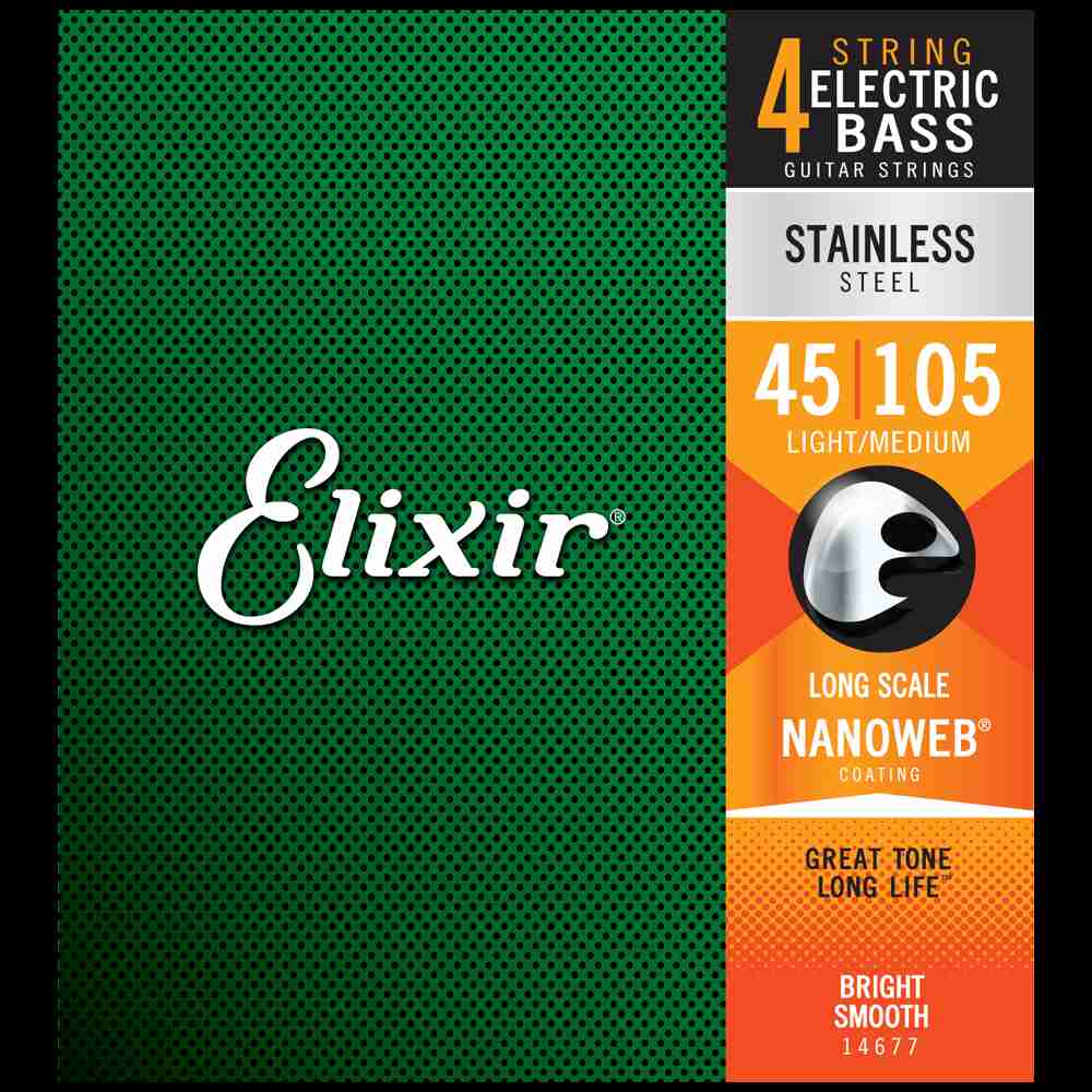 Elixir NANOWEB Stainless Steel Bass Strings — 14677 Light/Medium .045-.105