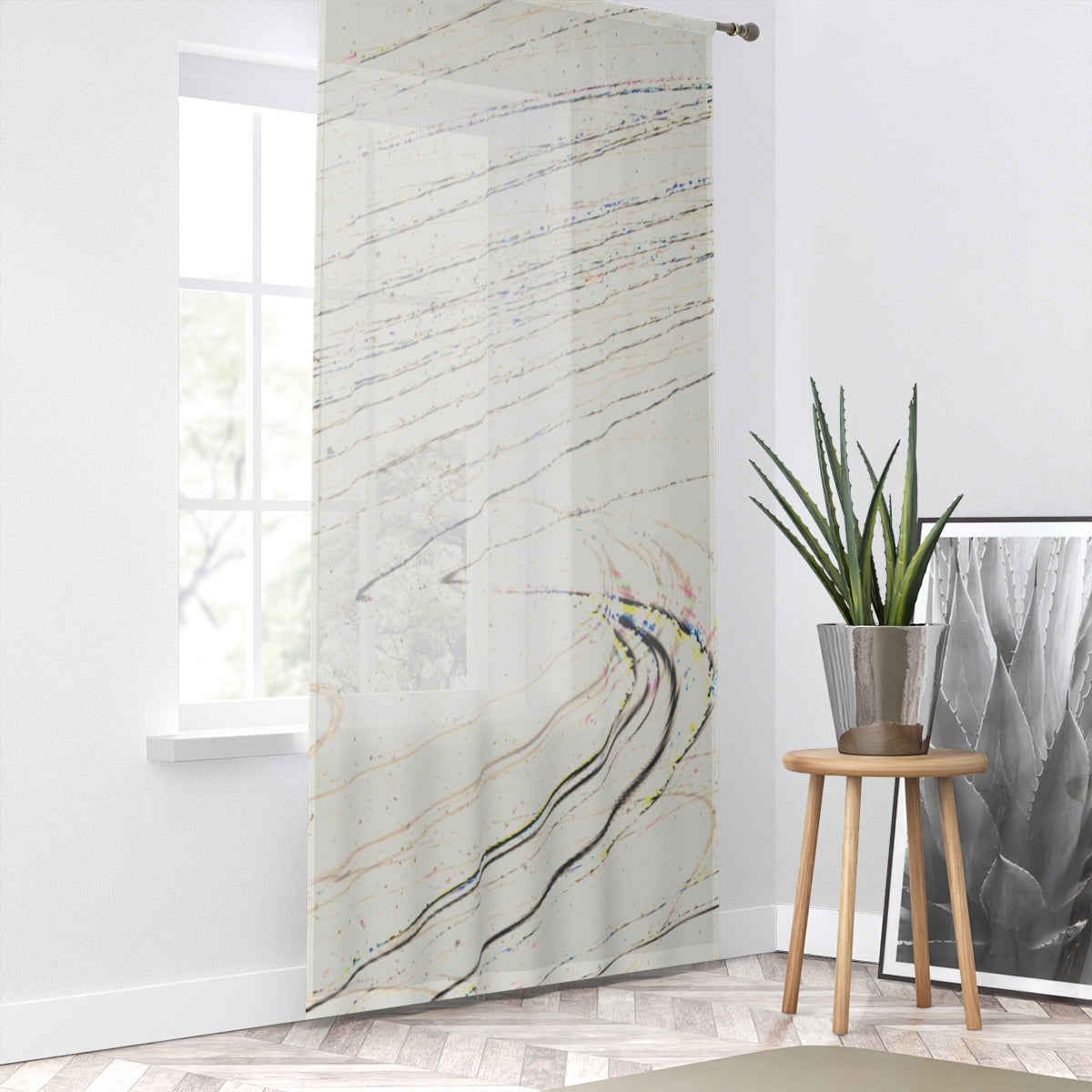 GLITCH SWIRL WHITE - SHEER Window Curtain