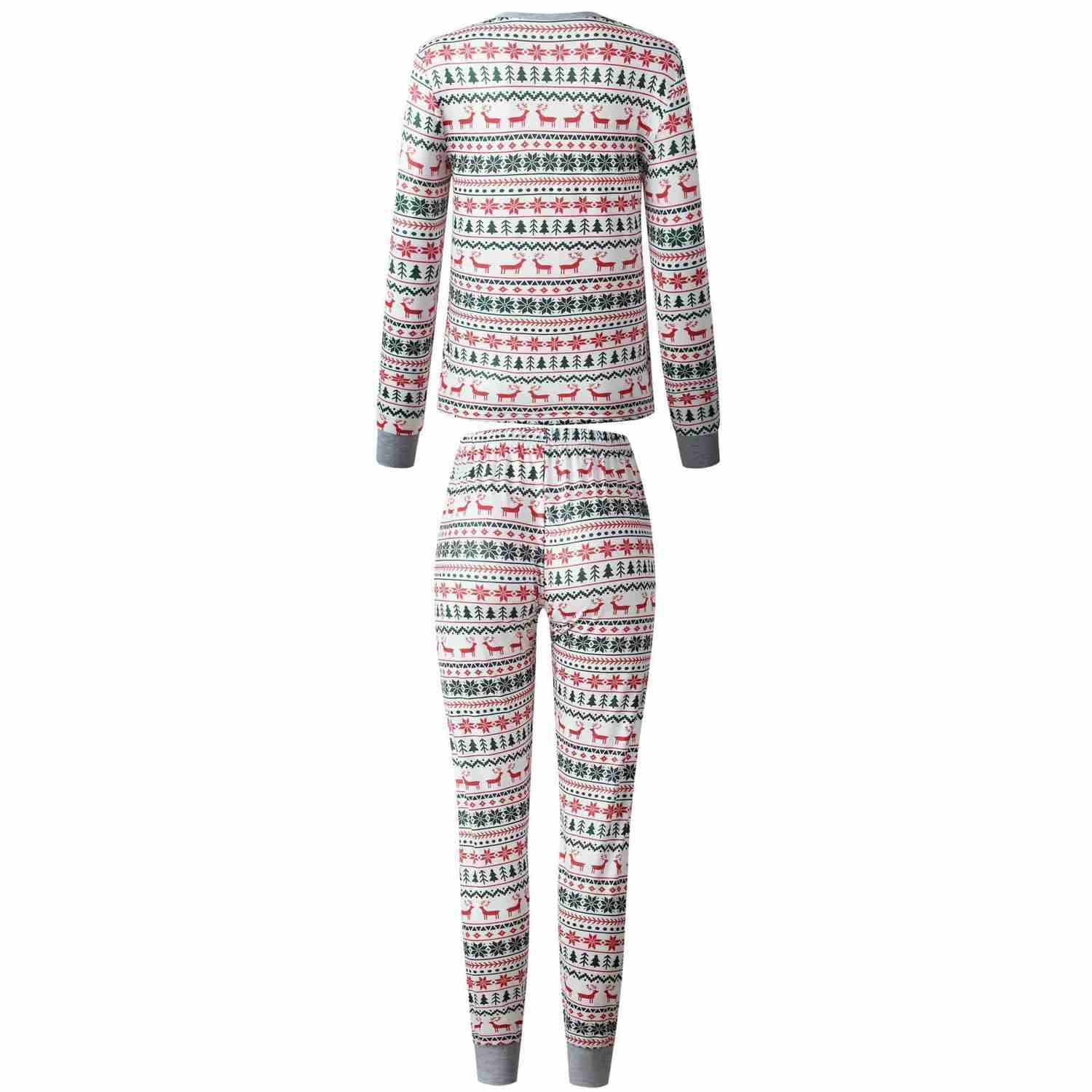 Fashion Christmas Elk Print Long Sleeve T-shirt Pants Family Pajamas