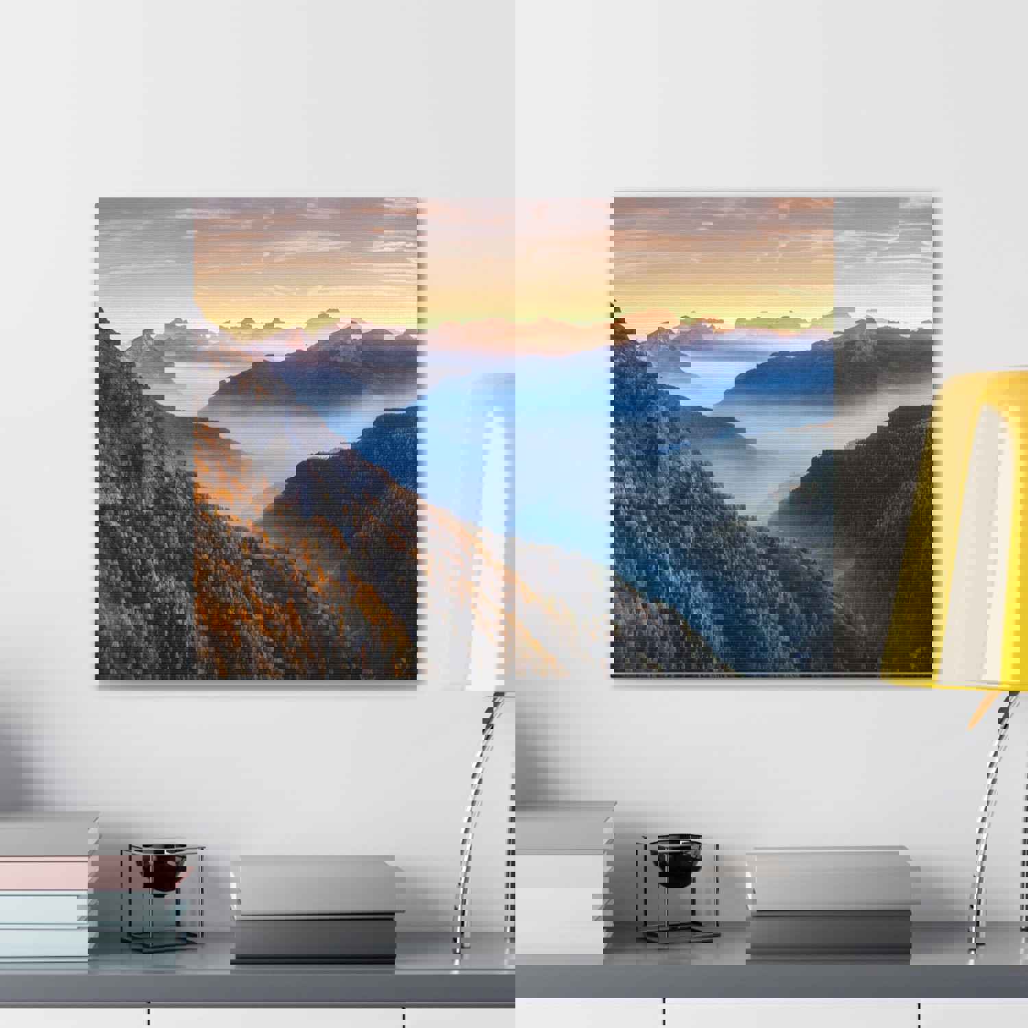 Golden Mountains Misty Nature Wilderness Photography Canvas Wall Art