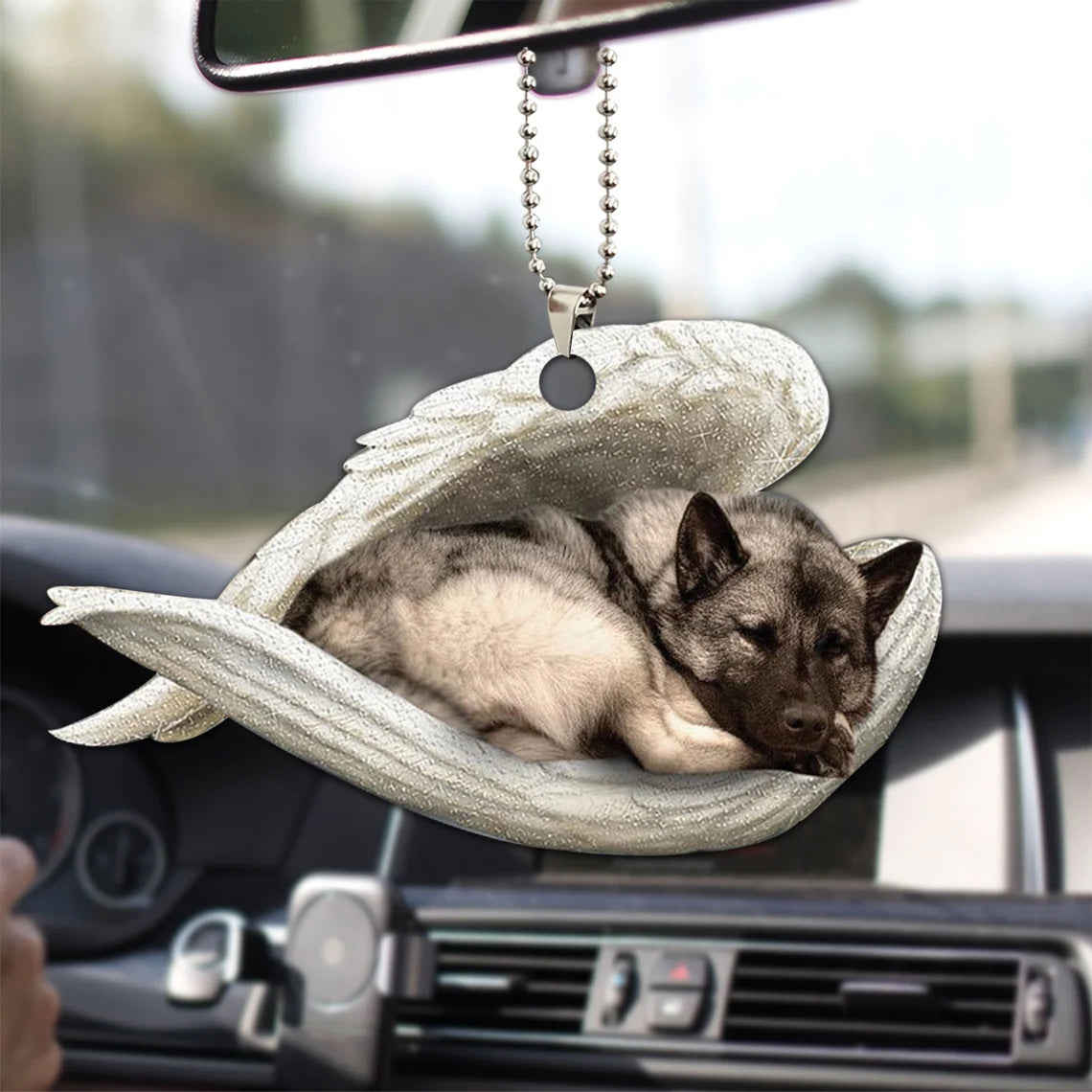 Norwegian Elkhound Sleeping Angel Wing - Memorial Dog Lover Rear View Mirror Car Accessories