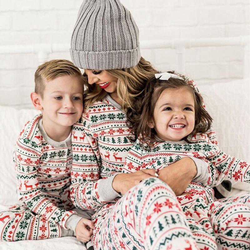 Fashion Christmas Elk Print Long Sleeve T-shirt Pants Family Pajamas