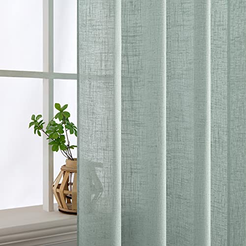 MIULEE Sea Green Linen Curtains 84 Inch Length for Bedroom Living Room, Soft Thick Linen Textured Window Drapes