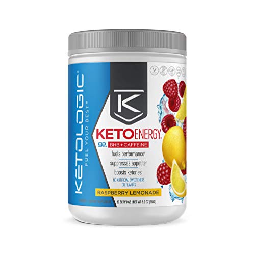 KetoLogic BHB Exogenous Ketones Drink Powder with Electrolytes and Caffeine - Raspberry Lemonade (30 Servings)