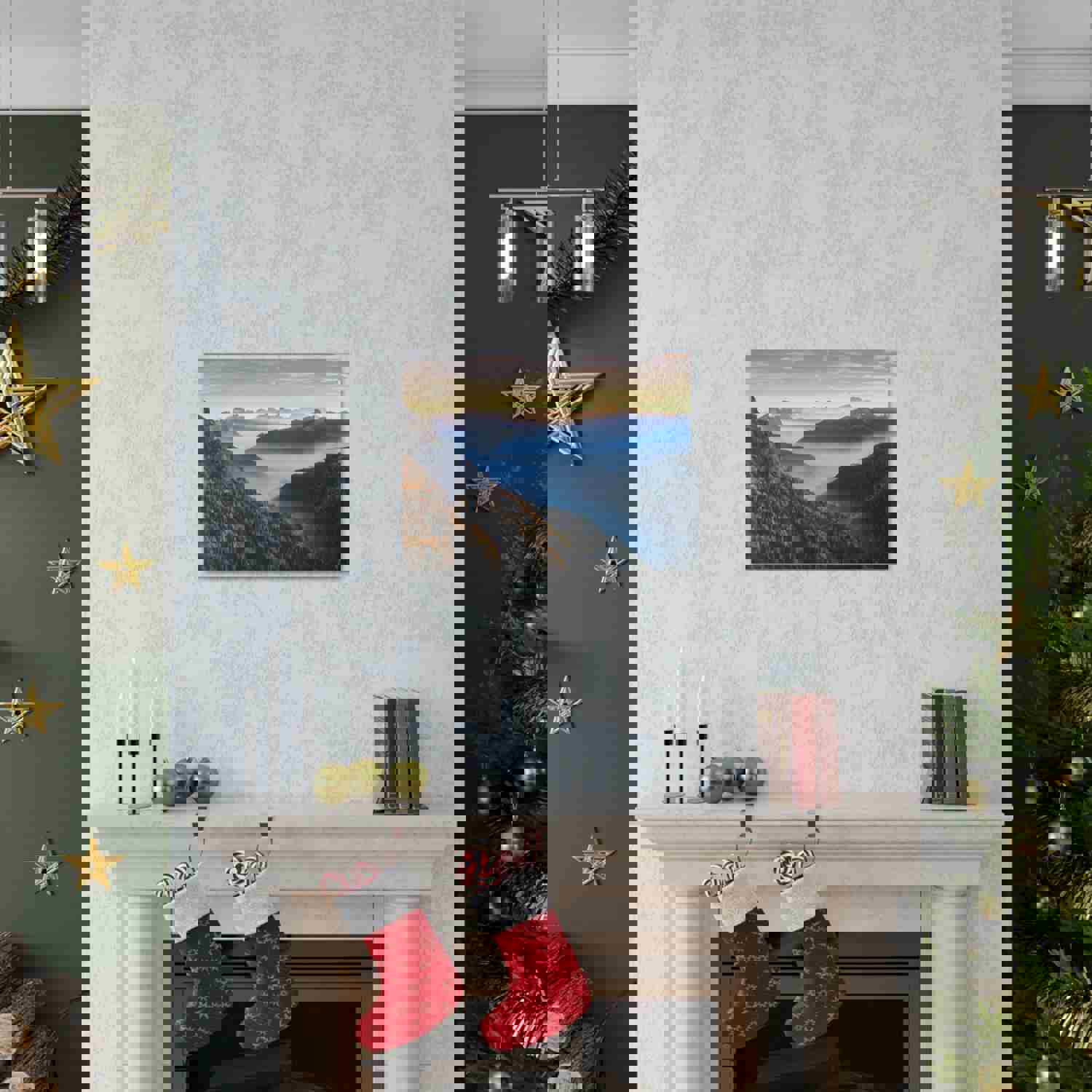 Golden Mountains Misty Nature Wilderness Photography Canvas Wall Art