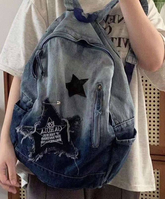 Fine Black Gradient Large Capacity Denim Backpack Bag