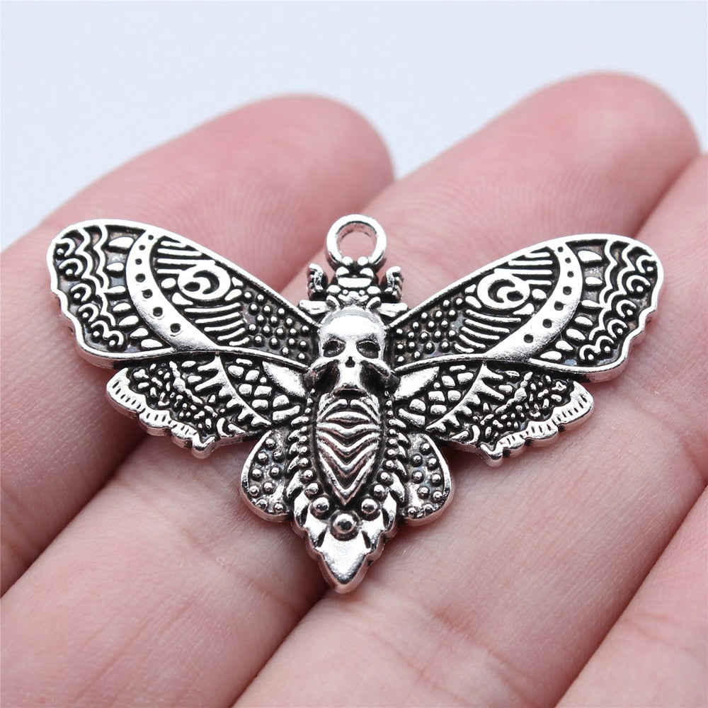 5pcs Antique Silver Skull Butterfly Charms for DIY Jewelry Making