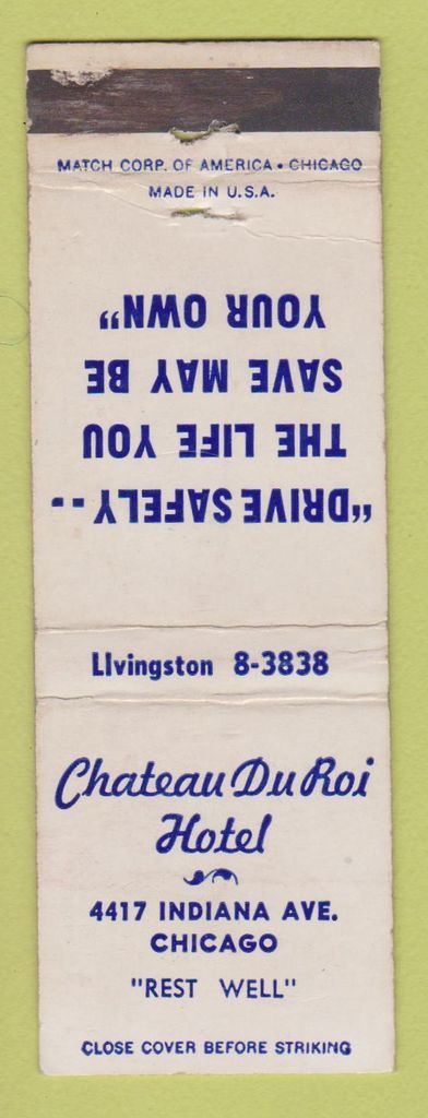 Vintage Matchbook Cover - Chateau Du Roi Hotel Chicago IL (Worn Condition)