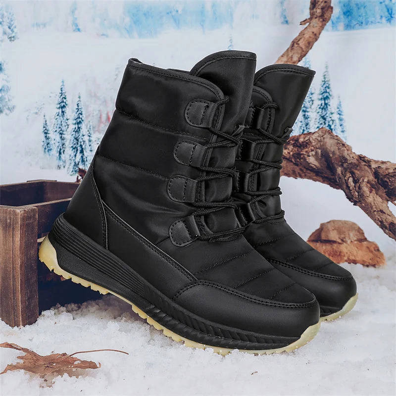 Women's Waterproof Plush Snow Boots with Lace-Up Design for Winter