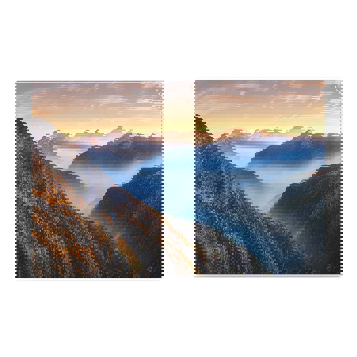 Golden Mountains Misty Nature Wilderness Photography Canvas Wall Art