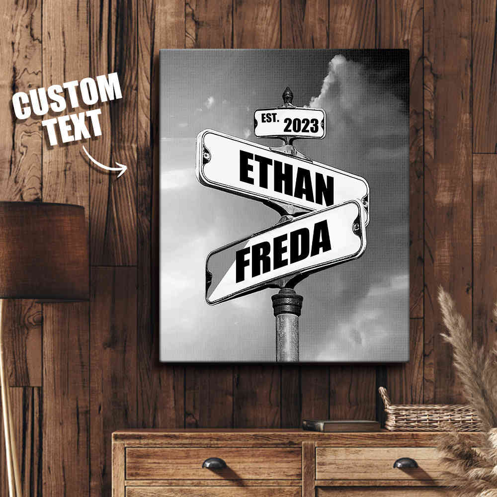 Personalized Name Vintage Crossroad Street Sign Canvas Anniversary Gift