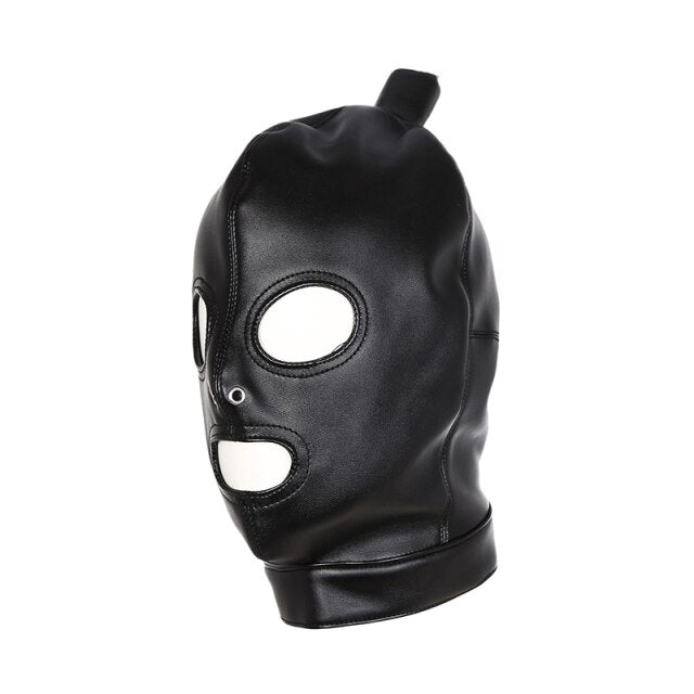 Latex Unisex Hood Mask - Sexy PU Leather Masks for Men & Women - Cosplay Flirting Hair Ponytail Chest Belt Headgear