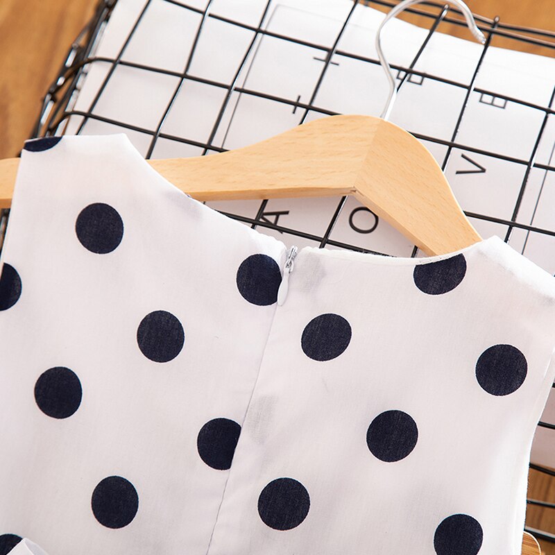 Girls Summer Dress with Bowknot Belt - Soft Cotton Polka Dot Casual Wear for Ages 3-8