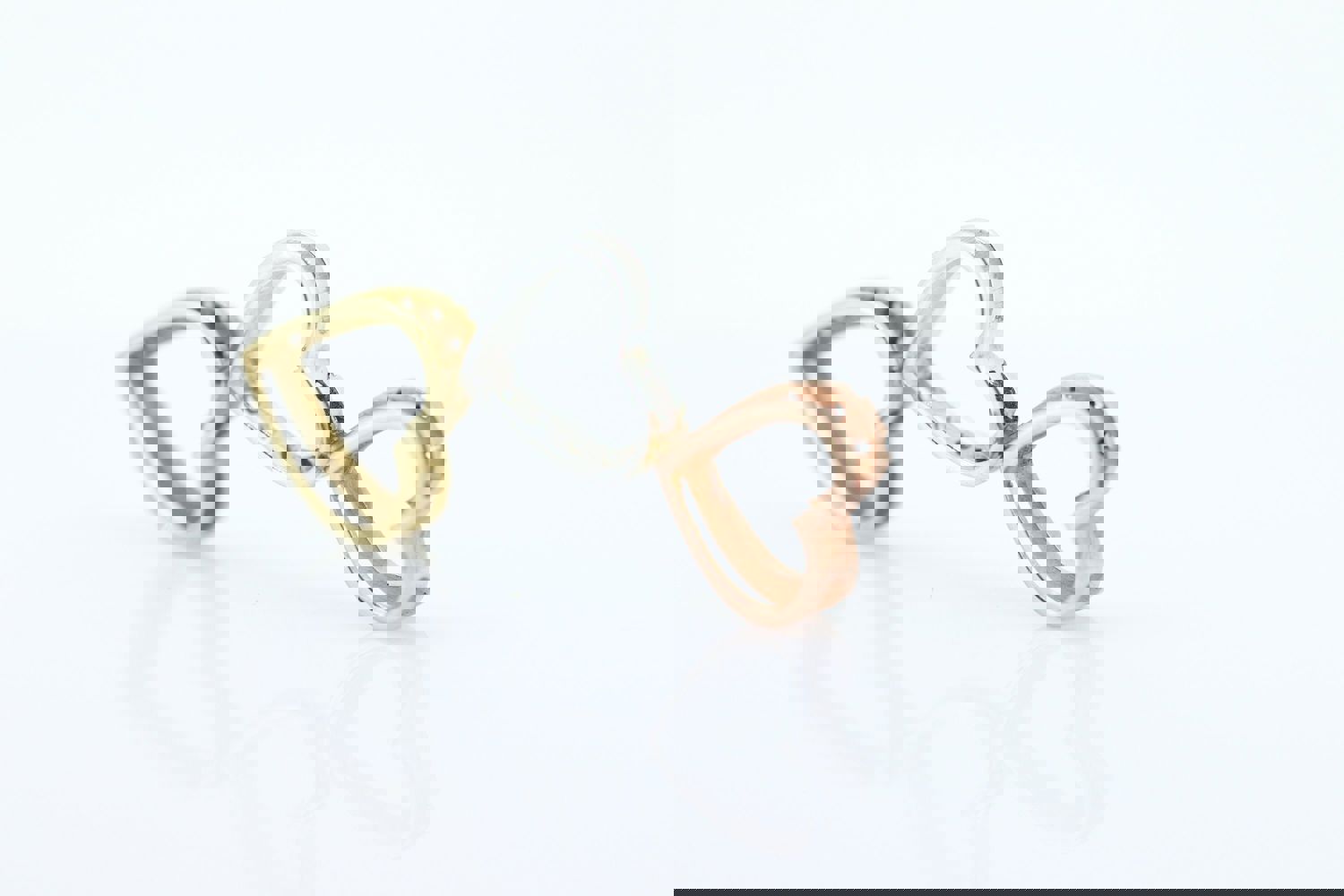 10K Tricolor Triple Open Heart Diamond Pendant in Rose, Yellow, and White Gold