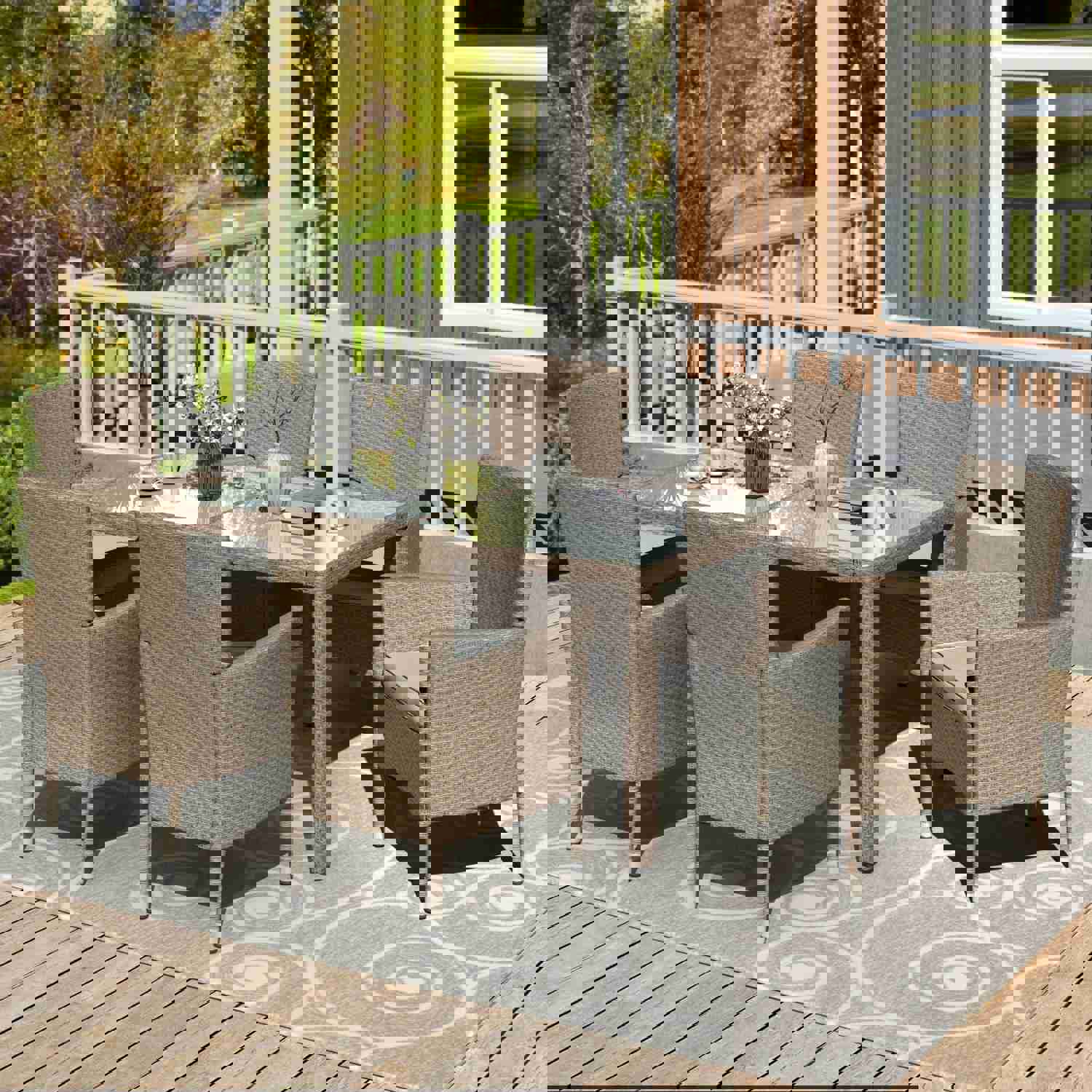 U_STYLE Outdoor Wicker Dining Set, 7 Piece Patio Dining Table with Beige Cushions