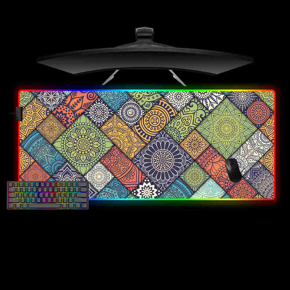 Floral Blocks Art Design RGB Gaming Mouse Pad with LED Strip