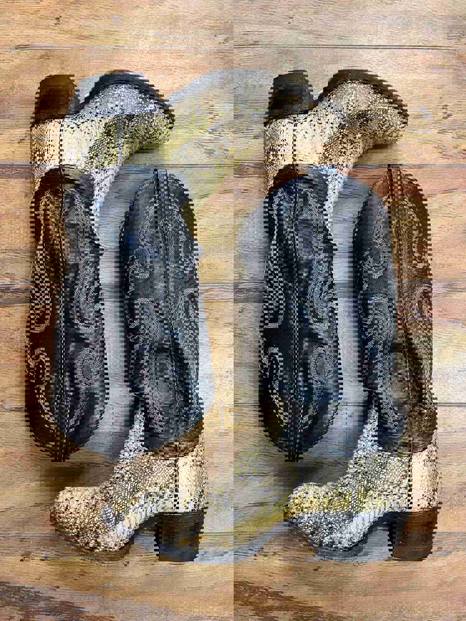 Tony Lama Snakeskin Black+Tan Cowboy Boots