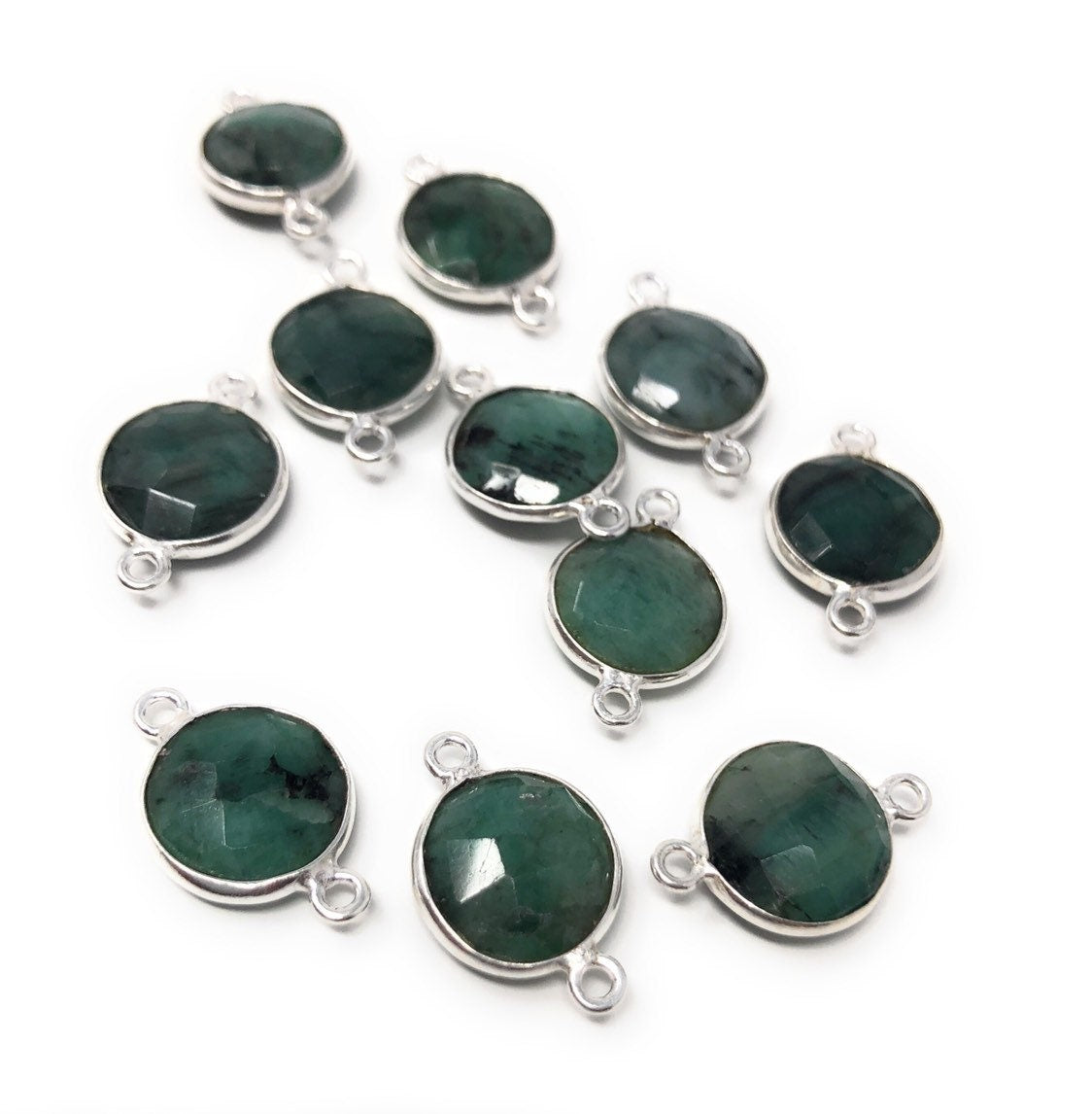 8 Pcs Natural Emerald Gemstone Connector, May Birthstone Sterling Silver Connectors, Wholesale DIY Jewelry Making Supplies, 18mmx12mm