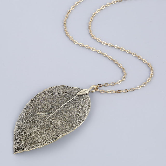 LOVBEAFAS 2017 Fashion Maxi Necklace for Women - Real Natural Leaf Pendant Necklace