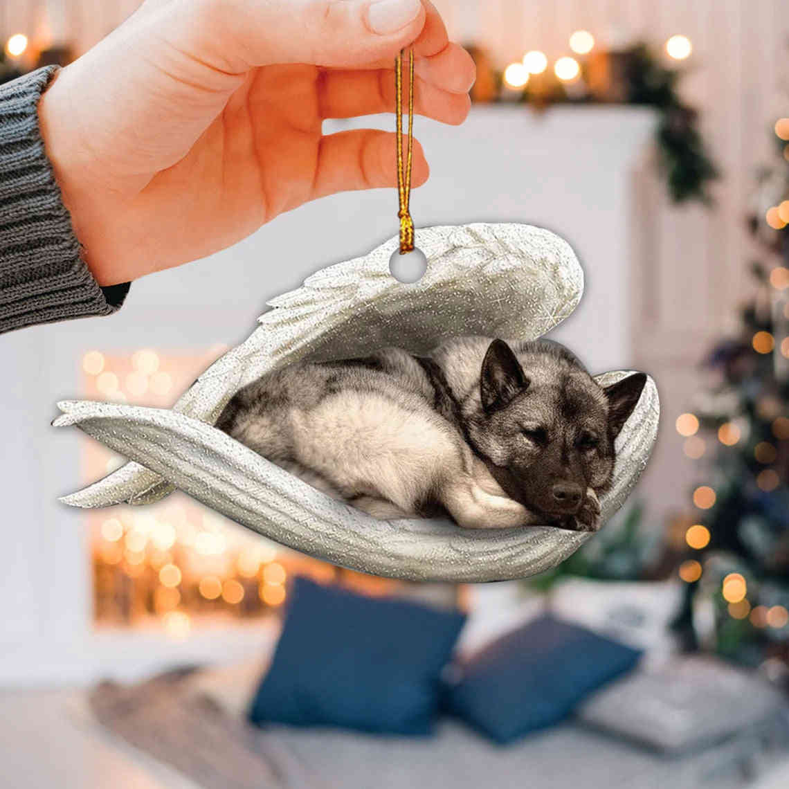 Norwegian Elkhound Sleeping Angel Wing - Memorial Dog Lover Rear View Mirror Car Accessories
