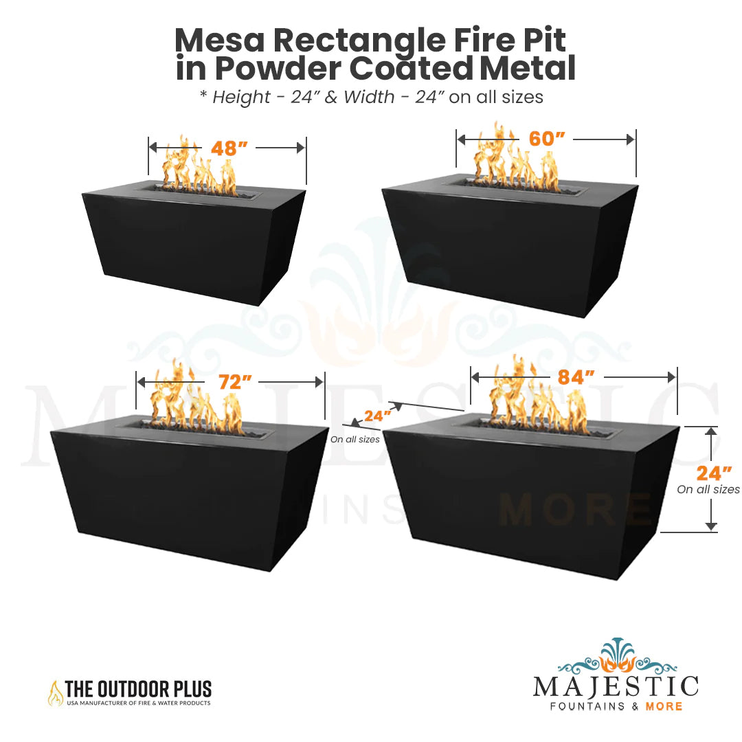 The Outdoor Plus Mesa Rectangle Fire Pit in Powder Coated Steel with Free Cover