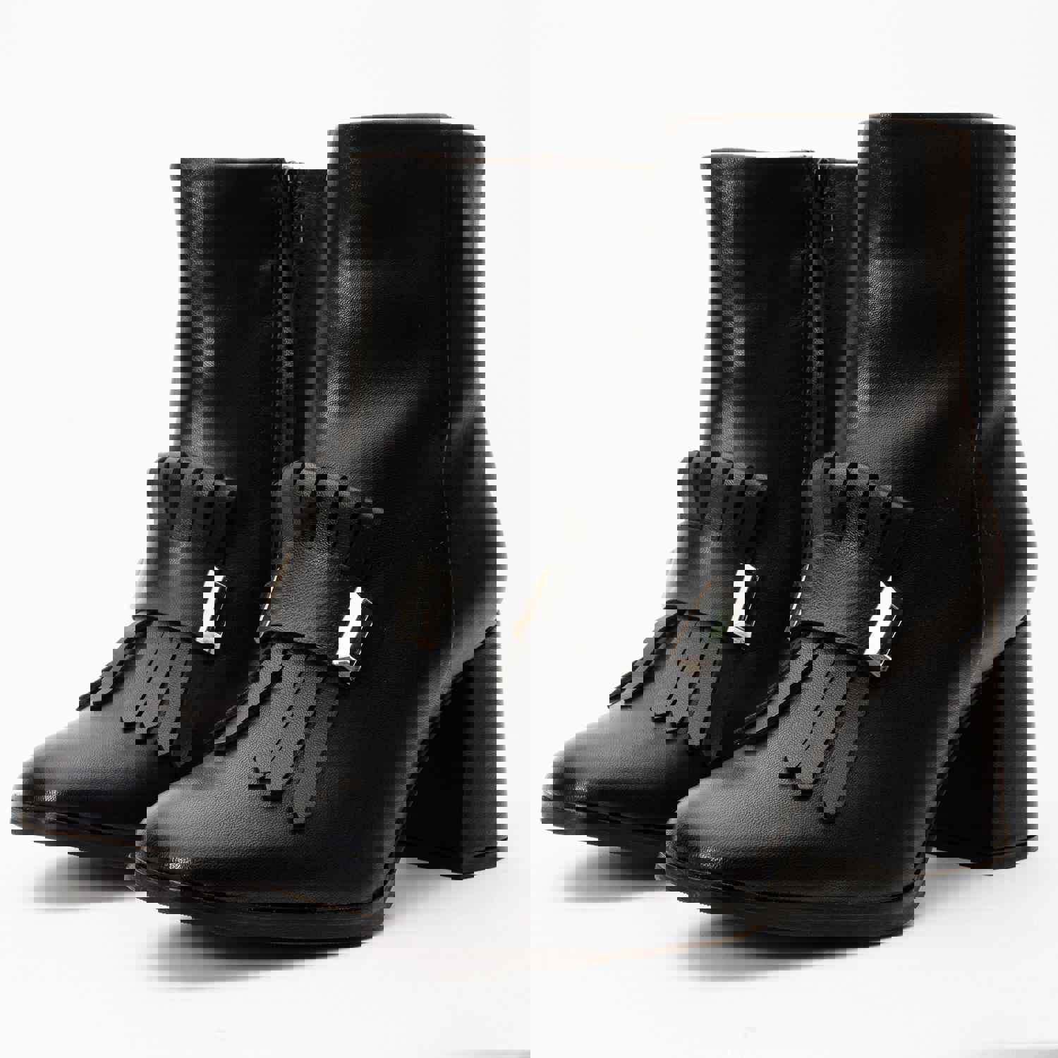 Luksor Black Leather Block Heel Women Boot