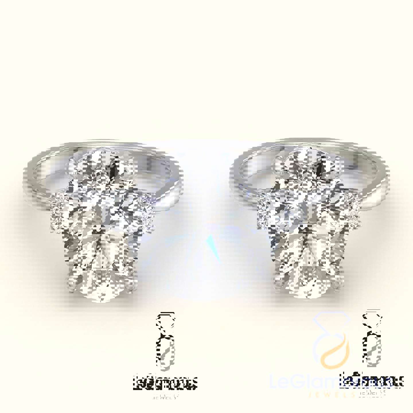 Round Cut Lab Grown Three Stone Engagement Ring For Wedding Gift