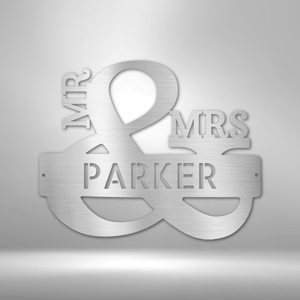 Personalized Mr. and Mrs. Monogram Metal Wall Decor - Wedding & Anniversary Gift