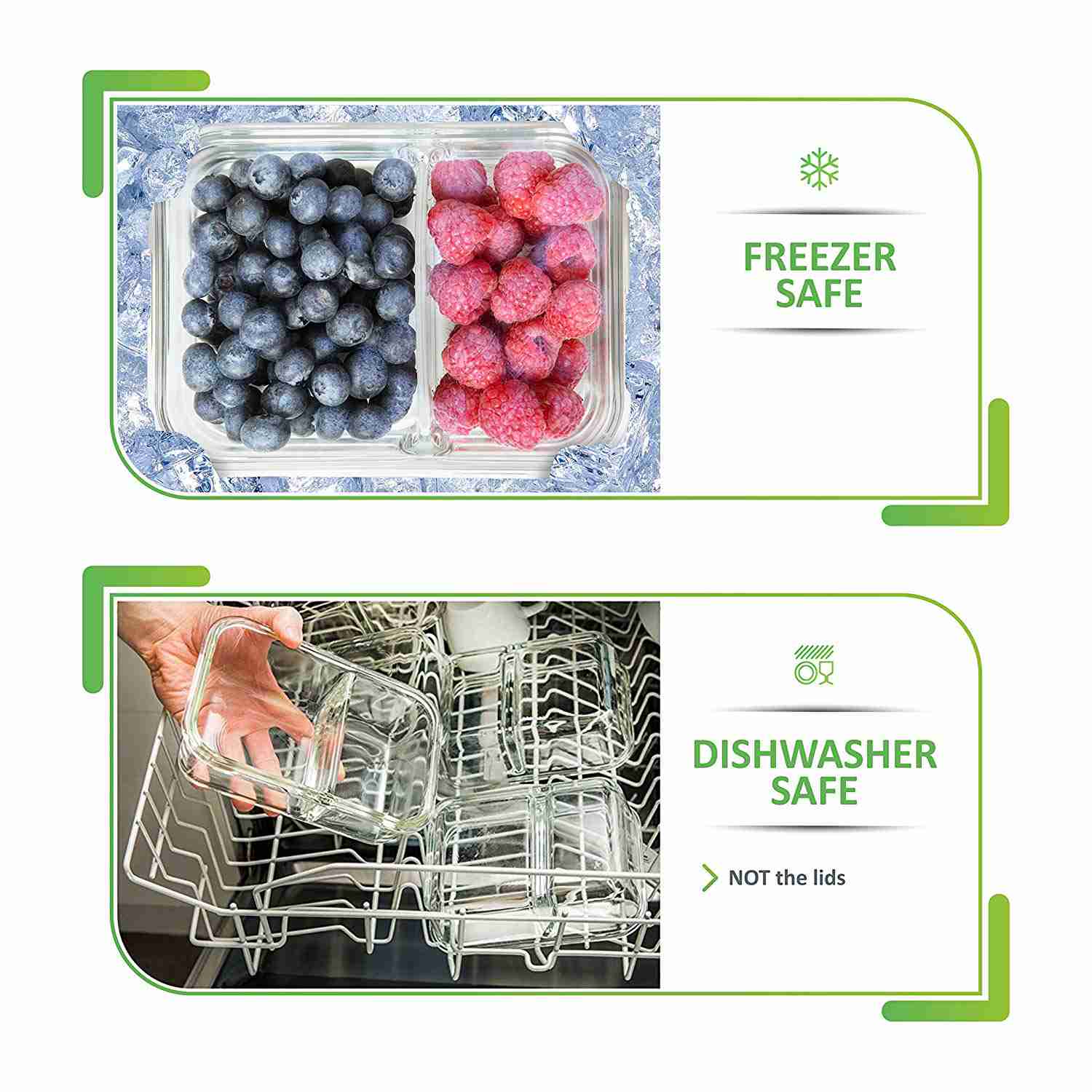 Prep Naturals Glass Meal Prep Containers - 2 Compartment, 5 Pack