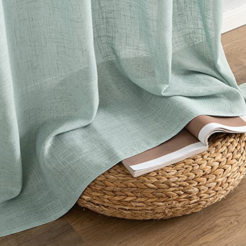 MIULEE Sea Green Linen Curtains 84 Inch Length for Bedroom Living Room, Soft Thick Linen Textured Window Drapes