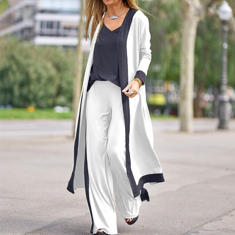Anokhinaliza Casual Women's 3-Piece Long Cardigan & Sling Tops & Loose Pants Set - Elegant Patchwork Streetwear
