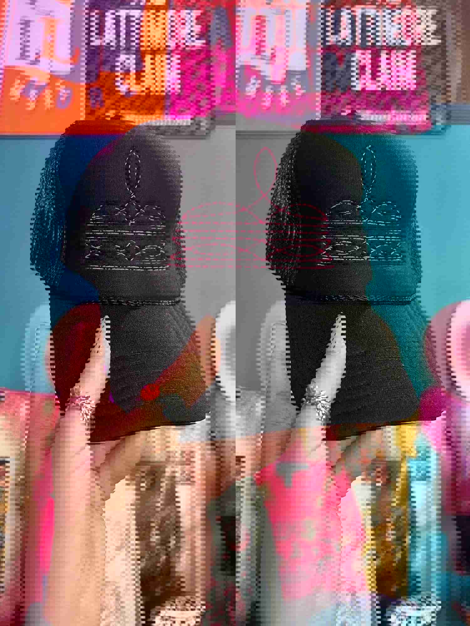 Embroidered Western Boot Stitch Black Trucker Hats (Made to Order)