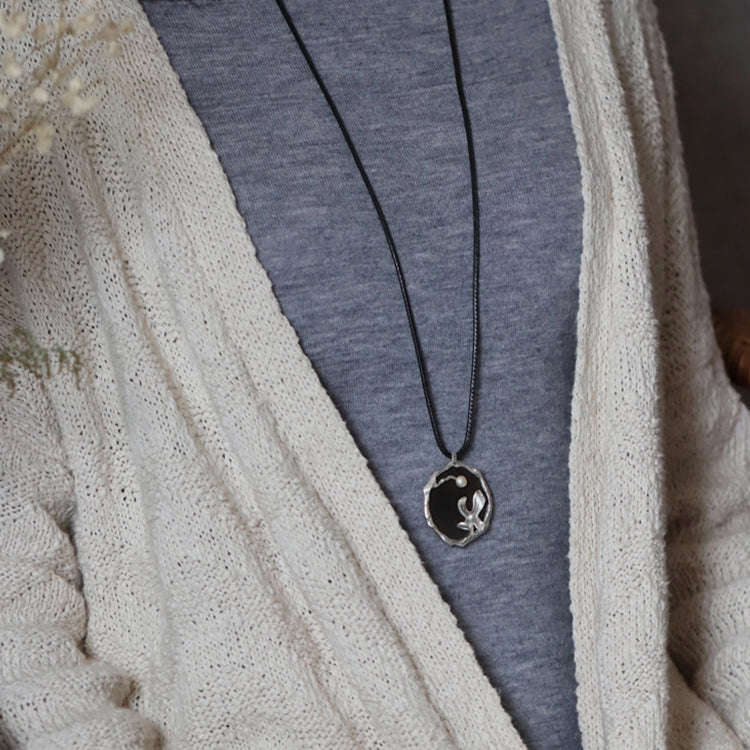 Handmade Ebony and Pearl Pendant Long Necklace - Unique Jewelry for Women & Men