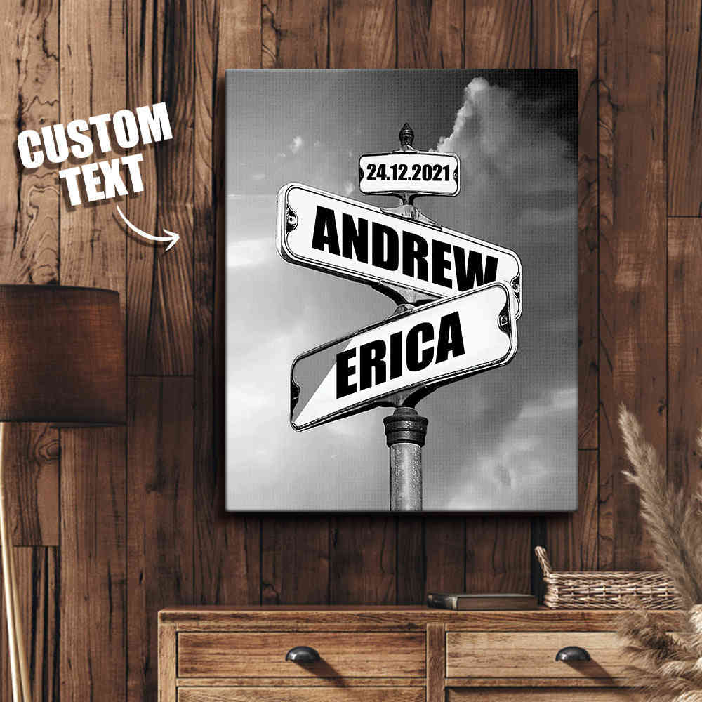 Personalized Name Vintage Crossroad Street Sign Canvas Anniversary Gift