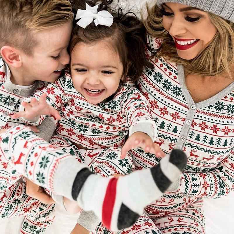 Fashion Christmas Elk Print Long Sleeve T-shirt Pants Family Pajamas