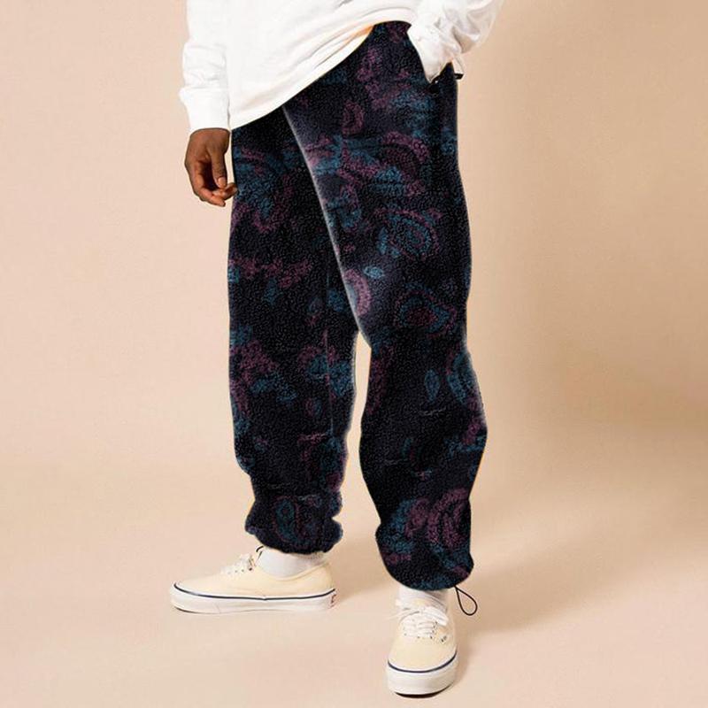 Autumn and Winter Fashion Trend Skateboard Sports Polar Fleece Trousers Cashew Flower Men's Long Casual Pants